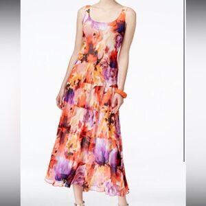Nine West Women's Vibrant‎ Floral Multicolor Maxi Dress Size 8